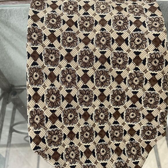 HENRY GRETHEL Men’s Italian silk tie Geo Aztec Pattern Browns Made in the  USA - Picture 2 of 15